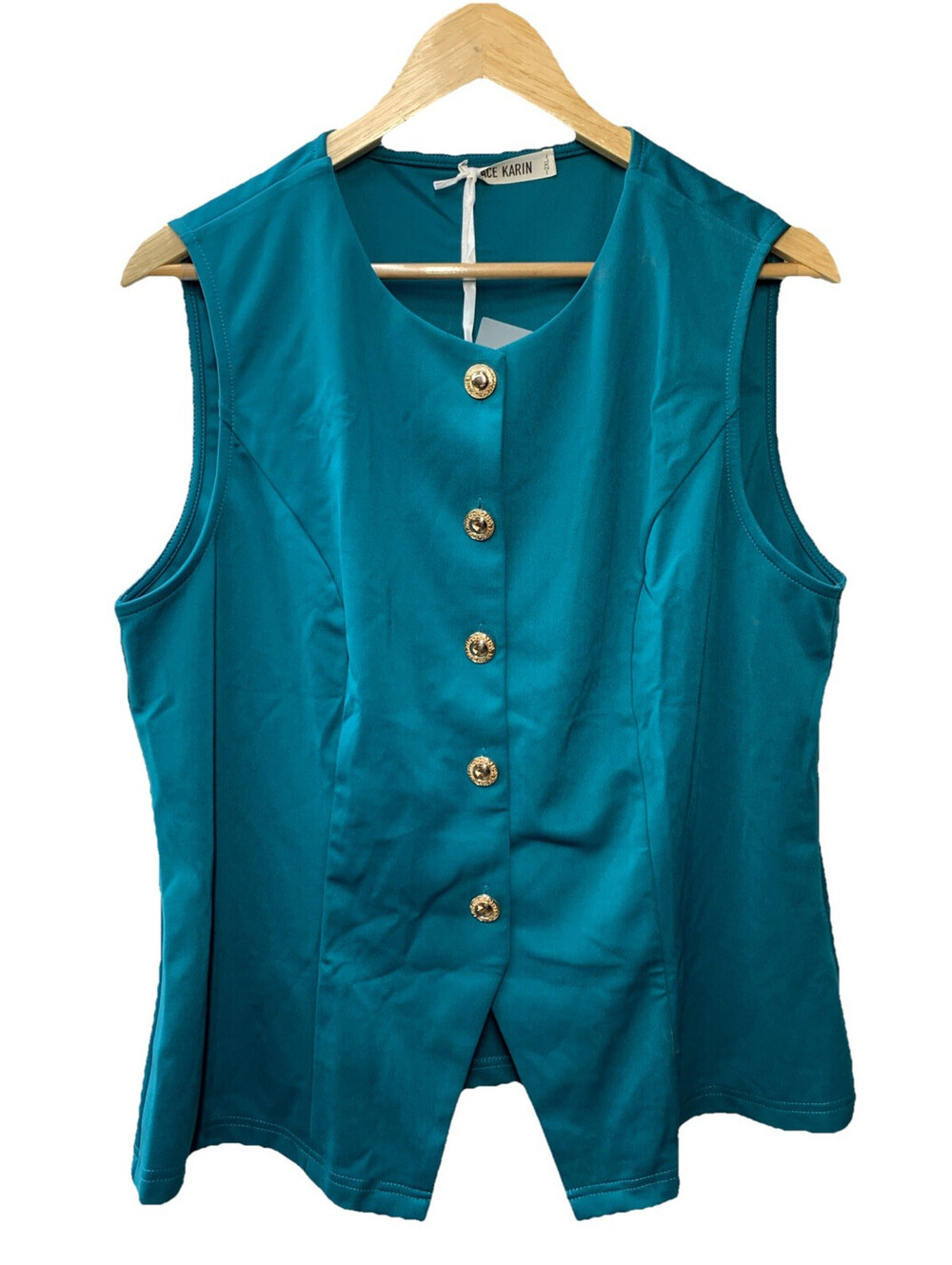 GRACE KARIN Womens Stand Tank Top Shirt Sleeveless Size 2XL Teal Business Formal